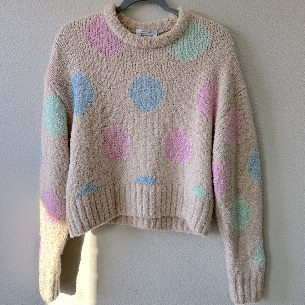 & Other Stories wool blend sweater in beige and multicolored spot Size Small - Picture 4 of 6